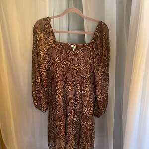 Maurices Smocked Floral Square Neck Mini Dress, Brown & Cream, Size M